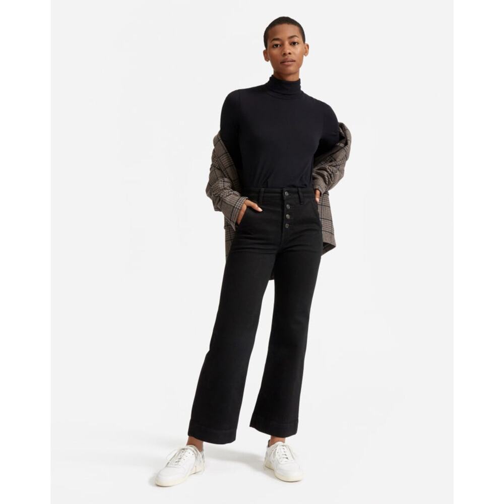 Everlane The Wide Leg Jean Black Button Fly Size 27 Regular High Rise Women's